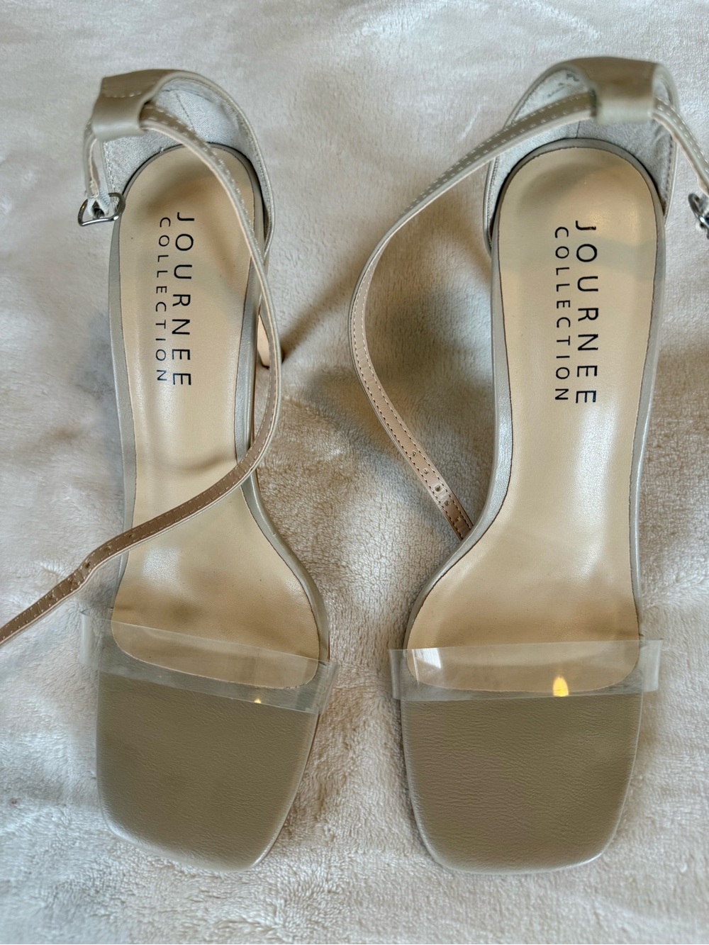 Journee Collection Taupe Ankle-Strap Clear Band Sandals